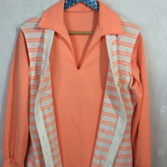 Vintage Orange Cream Blouse Vest Set L - Picture 4 of 8